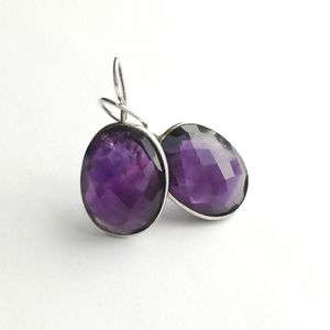 Nwt checkerboard cut Amethyst dangle drop earrings in Sterling Silver